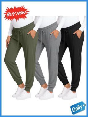 Maternity Lounge Jogger Pants 3 Pack Pregnancy Postpartum Casual